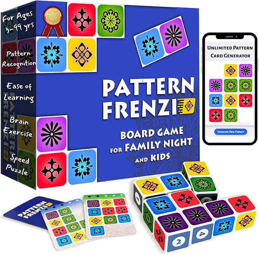 Pattern Matching Board Game for Kids & Adults, Family Night Board Games, Block Puzzle Games for Kids, Ages 3+ to 99 yrs, Play 1 to 5 Players, Unlimited Puzzle Cards, Perfect All Occasion Gift