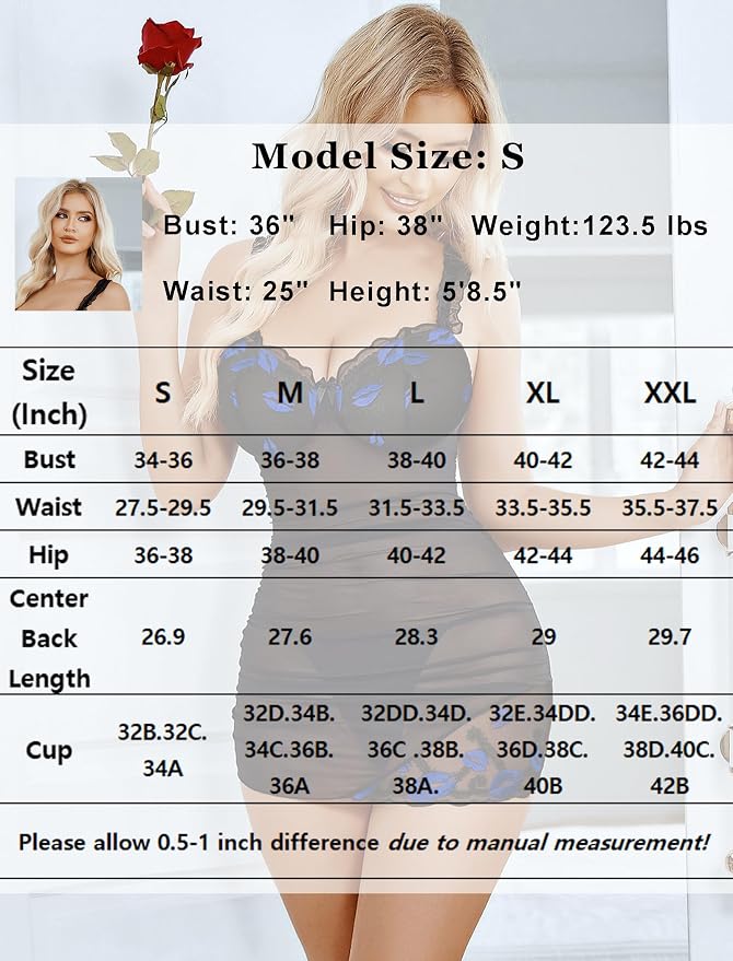 Avidlove Lingerie for Women Mesh Babydoll Lingeries Lace Chemise Floral Sleepwear Dress Sheer Exotic Boudoir Outfit S-XXL