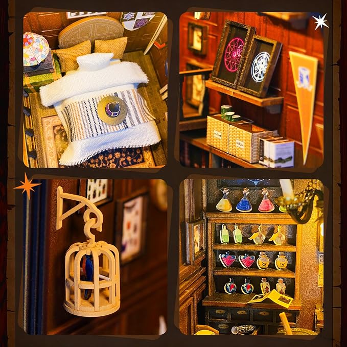 Book Nook Kit for Adults, DIY Dollhouse Booknook, 3D Wooden Puzzle, DIY Miniature Dollhouse Kit with Led Light for Adults Teens 14+, Decor Crafts for Friends Gifts