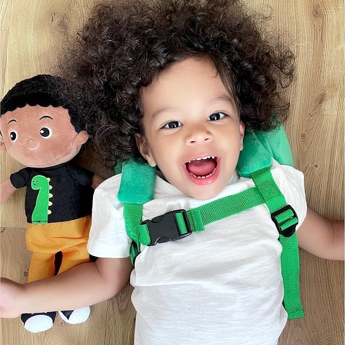 OUOZZZ 12.6" Black Boy Baby Doll - Toys for 1 Year Old Gifts African American Doll Birthday Gifts for 1 Year Old Boy Plush Toys Gift for Toddler Kids Dinosaur