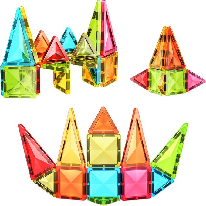 PicassoTiles 36pcs Mini Size Magnetic Tiles Magnet Toys Diamond Series Sensory Construction Building Blocks Set STEM Learning Travel Size Educational Toy for Kids Boys Girls Toddlers Age 3+ PTM36