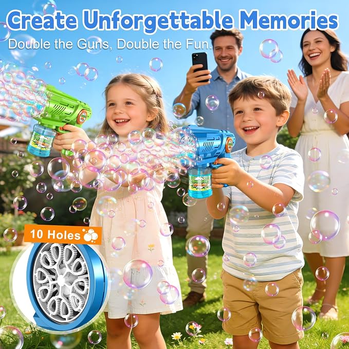 2-Pack Bubble Guns for Kids 4-8: Automatic Bubble Machine Gun with Bubble Solution Refill & LED Light - Great Party Toys for Outdoor Easter Wedding Birthday - Summer Toy for Toddlers