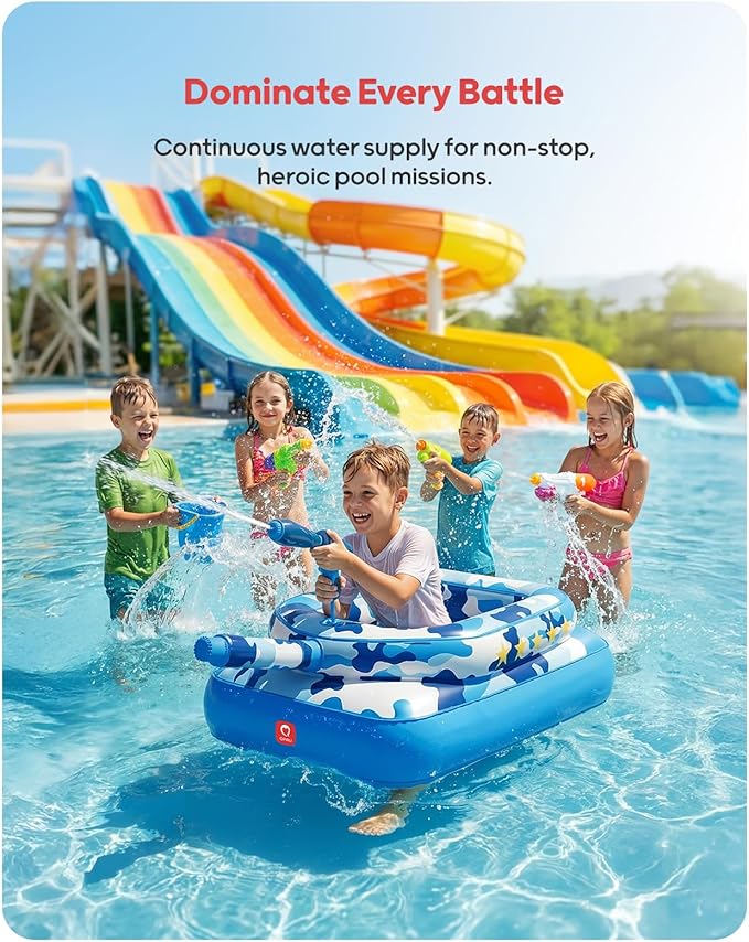 QPAU Inflatable Tank Pool Float for Adults & Kids – Ride-On Camouflage Floaty with Water Cannon, Swim Raft Toy for Boys Girls, Lake Beach Backyard Party Floaties