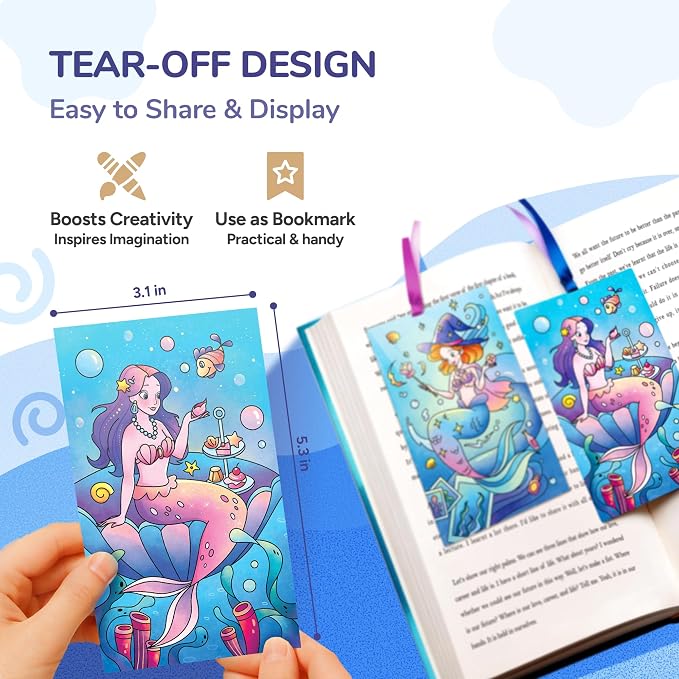 JoyCat Pocket Paint with Water Coloring Books for Kids, Art & Craft Activity Toy Set, Creative Travel & Home Painting Kit, Gifts for Girls & Boys Ages 3-8 (Ocean Princess)