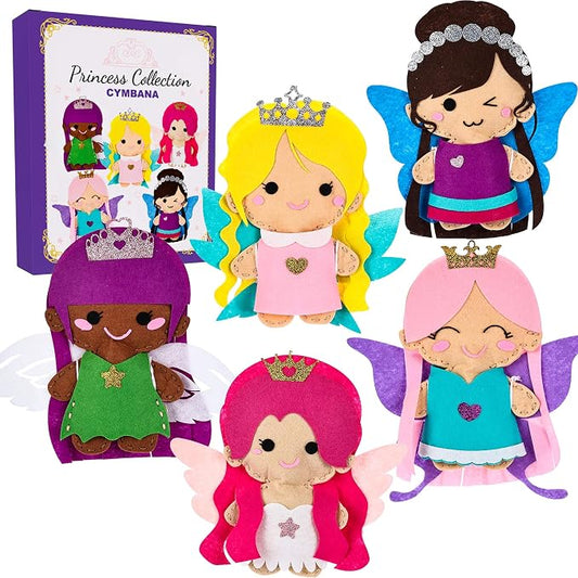 Cymbana Sewing Kit for Kids 5 Princess, Make Your Own Beginner Sewing Kits Ages 6+, Felt Craft Fashion Designer Kits for Girls