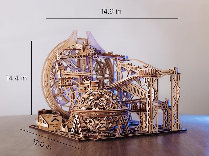 Wood Trick Wooden Marble Run Electric Motorized - 3D Wooden Puzzles for Adults to Build - 15x14 in - Roller Coaster Wooden Model Kits for Adults to Build