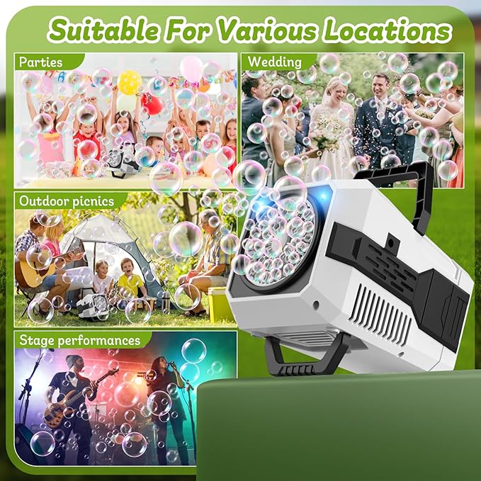 Bubble Machine for Children, Powered by USB Adapter or Battery, Suitable for Indoor & Outdoor Birthday Parties, Weddings & Outdoor Activities (2-Pack)