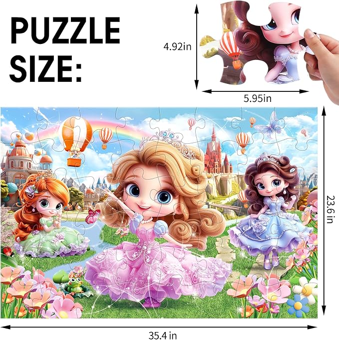 IFLOVE Princess Floor Puzzle for Kids — 48 Piece Jumbo Princess Castle Jigsaw Puzzle, Fairy Tale Puzzle with Prince Unicorn Castle, Educational Toy Birthday for Girls Boys Ages 3-8
