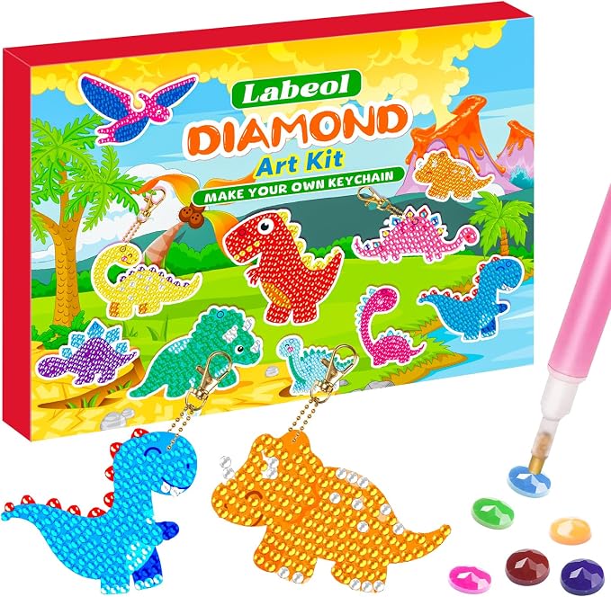 Labeol Arts and Crafts for Kids Ages 8-12 - Creat Your Own GEM Keychains-5D Diamond Art by Numbers GEM Art Kits for Kids Girls Toddler Crafts Age 6-7 6-8 10-12 (Dinosaur)