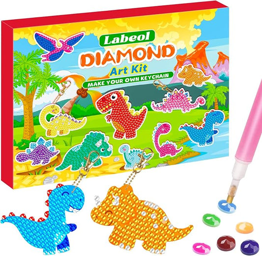 Labeol Arts and Crafts for Kids Ages 8-12 - Creat Your Own GEM Keychains-5D Diamond Art by Numbers GEM Art Kits for Kids Girls Toddler Crafts Age 6-7 6-8 10-12 (Dinosaur)