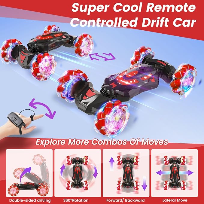 Gesture Sensing RC Stunt Car,Remote Control Car Toys for Ages 8-12,Drift Cars with Lights Music,4WD 360° Spins All Terrains Kids Toys RC Cars, 5-12 Best Birthday Gift for Kids