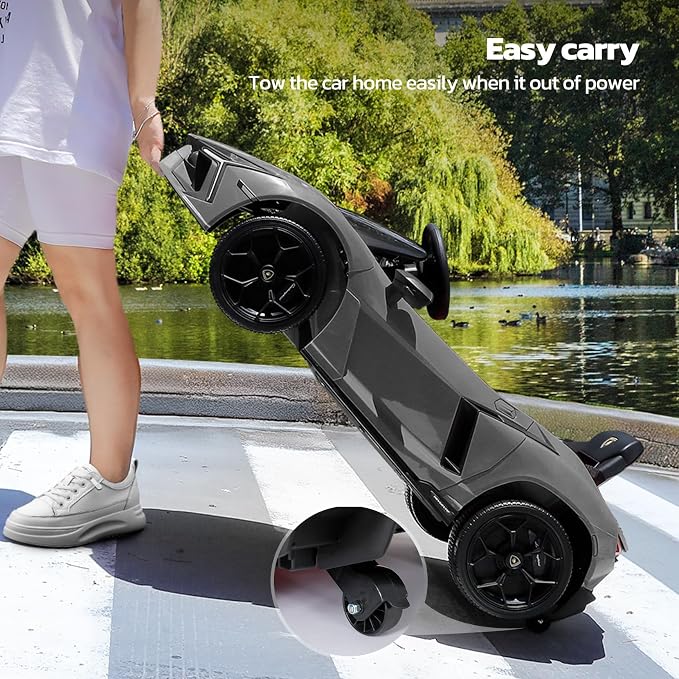 ELEMARA Lamborghini Toy Car for Kids to Drive with Scissor Doors,Electric Cars for Toddlers with Parent Remote, Kid 12V Children's Car with Bluetooth,MP3 Player, LED Light and Wide Seat, Gray
