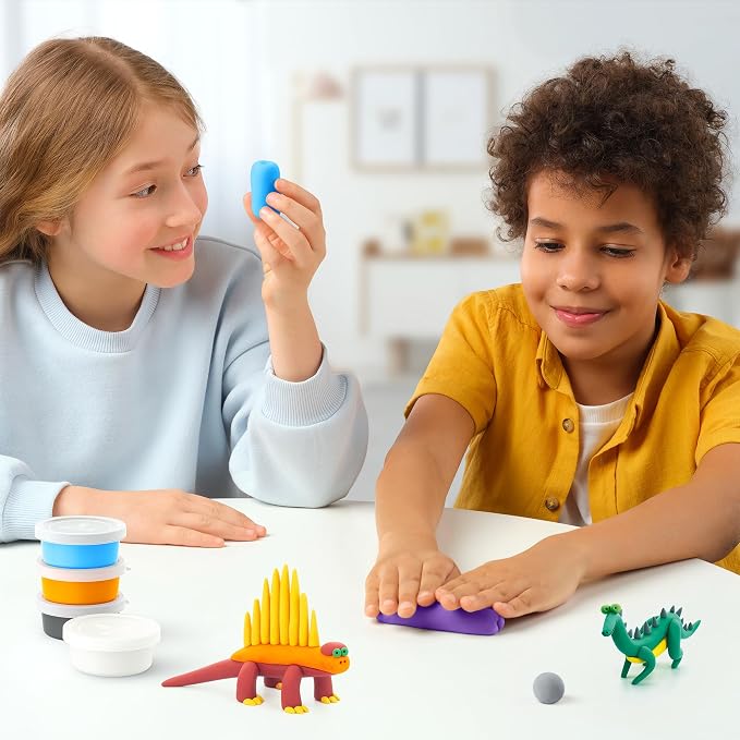 HEY CLAY Set - Colourful Modeling Air Dry Clay Kit for Kids 15 cans and Sculpting Tools with Fun Interactive Instructions App - Children 3+ (Mega Dinos)