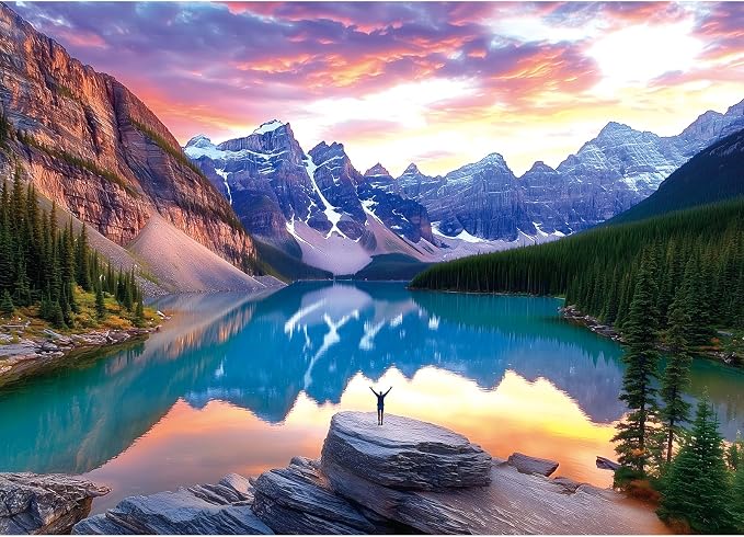1000 Piece Jigsaw Puzzle - Moraine Lake Sunset Landscape, Scenic Canadian Rockies Puzzle for Adults for Nature Lovers and Puzzle Enthusiasts