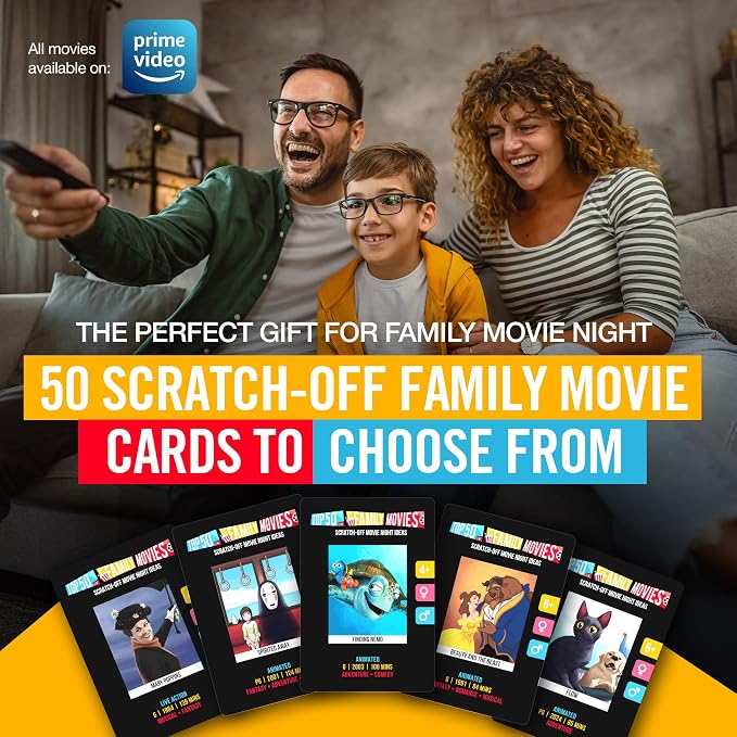 Premium Family Movie Night Scratch Off Cards – Gifts For Families – Kids Movie Game For Movie Lovers, Family Date Night, Sleepovers – Family Night Ideas - Family Experience Gifts - Movie Night Gift