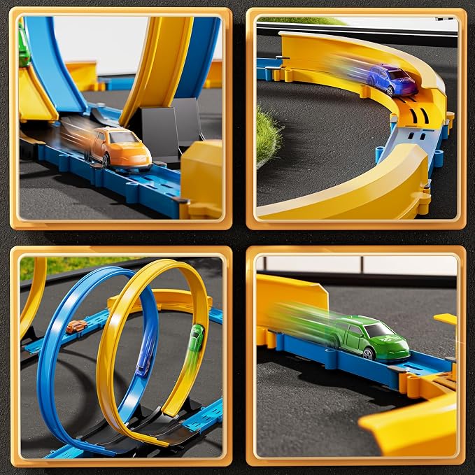 MSKOLER Car Race Track Sets for Kids 3 4 5 6 7 8 9 Years Old - Toy Car Track Set for Boys 3-5 6-8 8-12, Competitive Racing Game with 4 Small Cars, Boys Toy, Gifts Toys Cars for Toddlers Girls 3-8