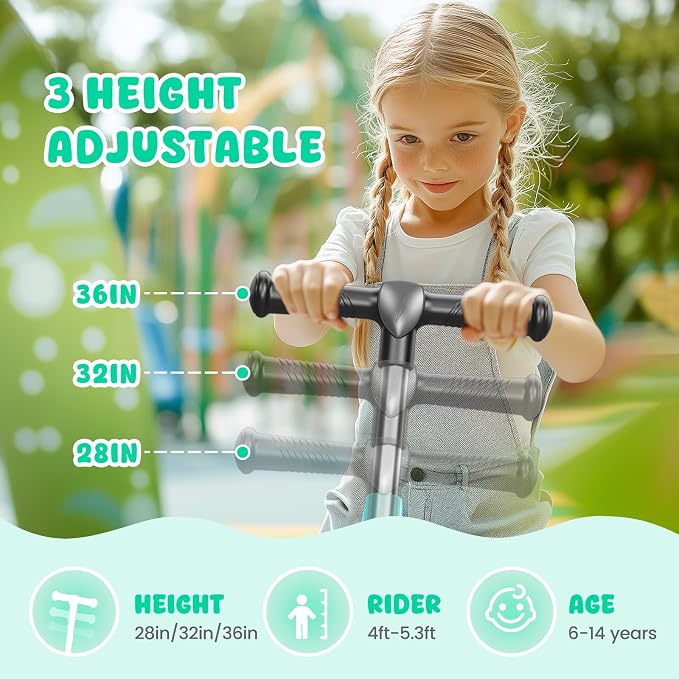 LIEAGLE Electric Scooter for Kids Ages 6-12, LED Light-Up Deck, Kids Scooters with 3 Adjustment Levels Handlebar to 36 Inches High,5.3" Wheel UL Certificated Kick Scooter