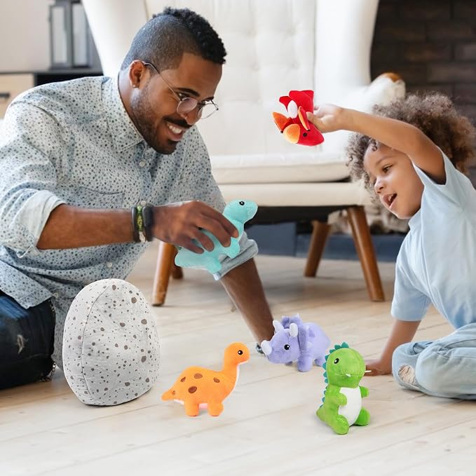 BenBen Dinosaur Stuffed Animals, 5 Small Dinosaur Plush Dolls and Egg Bag Toys Set, Dino Plushies, Cute Stuff for Kids Girls Boys, Baby Shower, Easter Basket Stuffers
