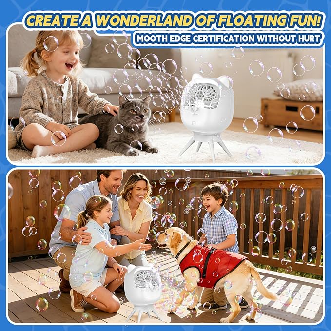 Upgraded Bubble Machine with Remote Control, Automatic Rotation 1800mAh Rechargeable Battery, Type-C Charge, Bubble Maker for Kids, Weddings, Birthday Parties, Outdoor Activities