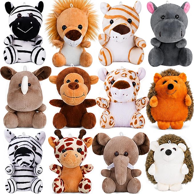 12 Pcs Small Stuffed Animals Bulk - 5 Inch Mini Plush Toys for Kids, Plush Keychain, Carnival Prizes, Claw Machine Prizes, Classroom Treasure Box, Pinata Stuffers, Baby Shower Decorations