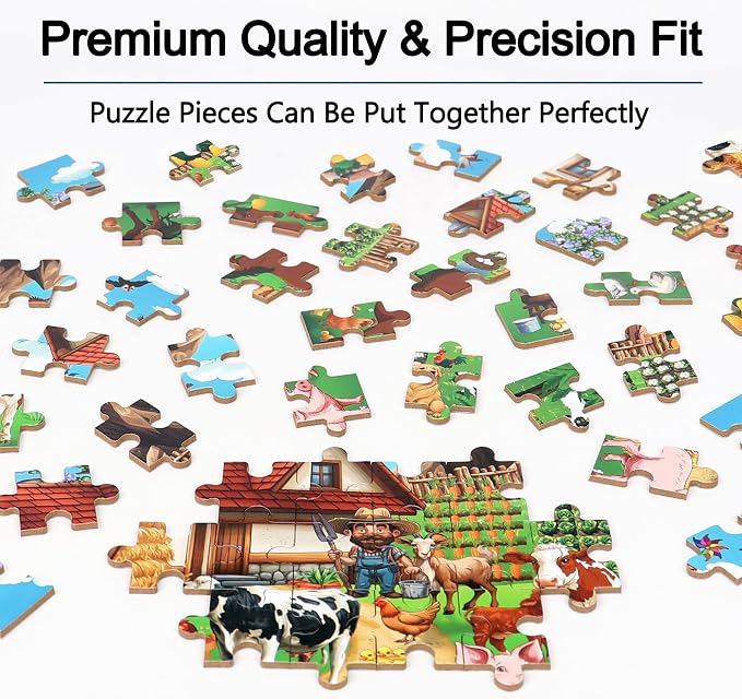 LELEMON Puzzles for Kids Ages 4-6, Farm 60 Piece Puzzles for Kids in a Metal Box, Educational Jigsaw Puzzles Childrens Puzzle Games Puzzle Toys for Girls and Boys