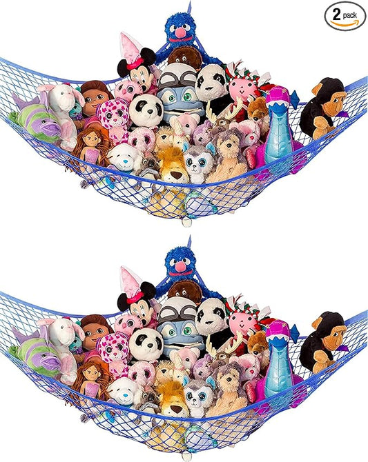 Stuffed Animal Hammock XL 2 Pack | Corner Stuffed Animal Storage & Plushie Net | Extra Large Toy Hammock for Stuffed Animals | Easy Hang, Hardware Included | Blue Bedroom Decor | by Lilly's Love