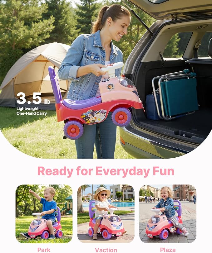 VEVOR Ride On Toddler Push Car, Push Car for Toddler 19 to 36 Months, Kids Ride On Toy with Horn & Music, 48.5 lbs Load Capacity, Under-seat Storage, Foot-to-Floor Walker for Toddlers Boys Girls, Pink