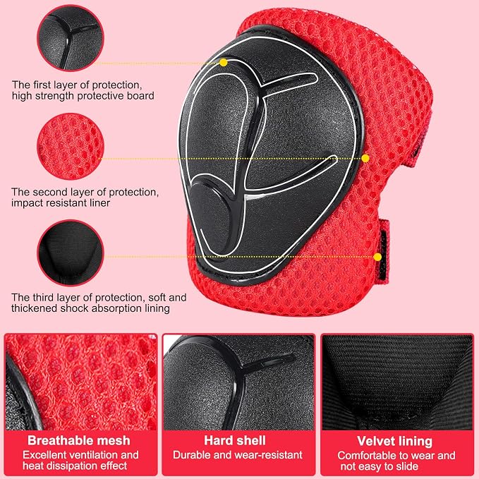 Kids/Youth Knee Pads and Elbow Pads Set with Wrist Guard 3 in 1 Kids Protective Gear Set for 3-14 Years for Skateboarding, Skiing, Cycling, BMX Biking, Running, Scooter