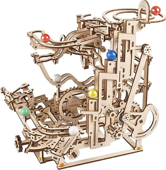 UGEARS Marble Run Tiered Hoist 3D Wooden Puzzles for Adults - Wooden Model Kits for Adults Marble Run Hobbies for Men Wooden Marble Race Model Kits for Adult Brain Teaser, Hobby Set