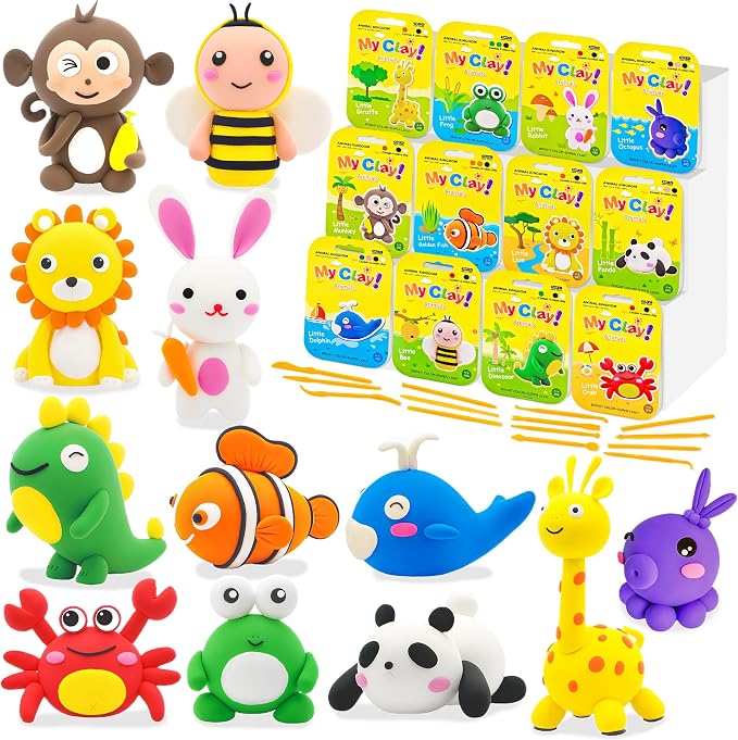 LanMa Air Dry Clay Kit for Kids, 12 Pack Animal Air-Dry Art Kits with Ultra Light & Soft Modeling Clay, Instructions, Sculpting Tools, Christmas Birthday Gifts for Boys Girls