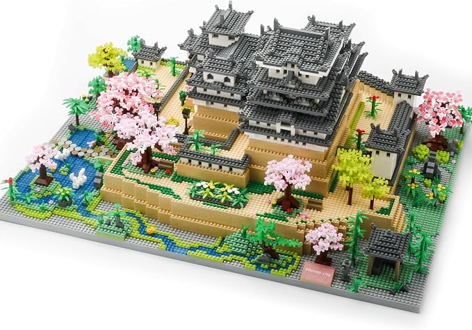 JXRLMB Japanese Micro Building Blocks Sets for Adults 10080 PCS Japan Himeji Castle with Cherry Blossoms Model Kit Big Architecture Landmarks Collection Kit