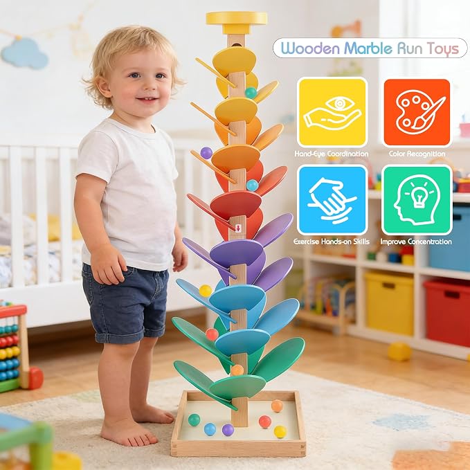 Wooden Marble Run Music Tree, Montessori Toy for Ages 3+, Marble Run Learning Game, Creative Color Sorting Toy, Birthday Gift for Boys and Girls Ages 4-8