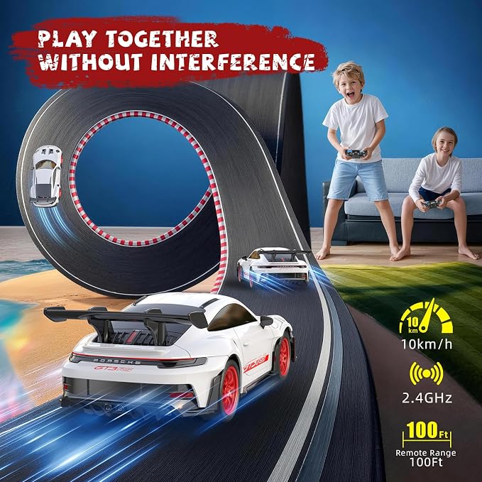 AEROQUEST Porsche Remote Control Car,Officially Licensed Porsche 911 GT3 RS,1:24 Scale Toy Car for Kids,Electric Sport Racing Hobby RC Cars,Birthday Gift for Boys and Girls（White）