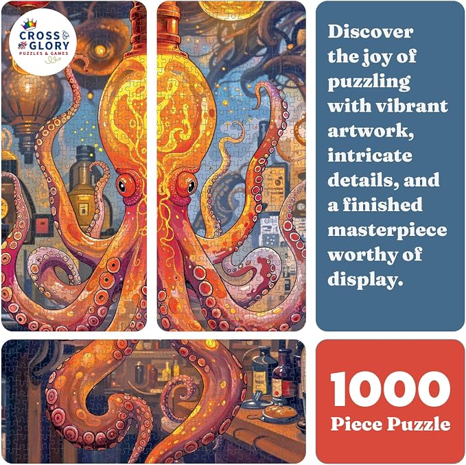 Cross & Glory | 1000 Piece Jigsaw Puzzles for Adults | Octopus Alchemy: The Lava Experiment │ Lava Lamp Octopus Puzzle 1000 Pieces │ Satin Finish Ocean Puzzle for Adults │ Ages 14+