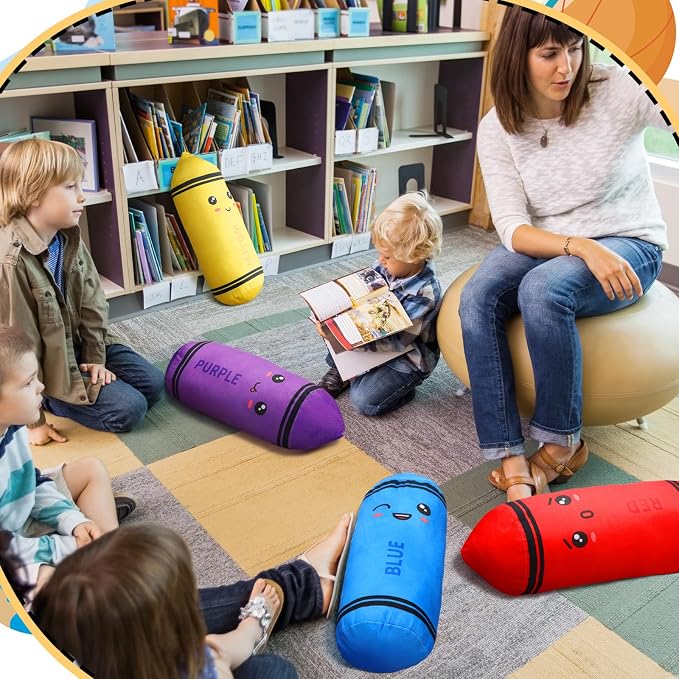 Soulchen 6 Colors Crayon Plush Toy for Kids Classroom 11.8 Inches Crayon Decoration Back to School Pillow Toddler Preschool Reading Room Decor