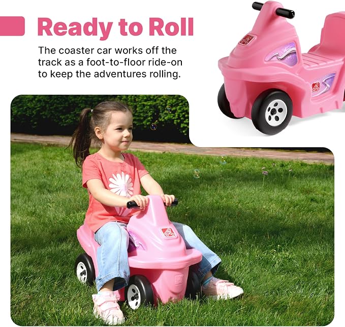 Step2 Bubblegum Blast Up & Down Roller Coaster for Kids, Toddler Ride-On Toy, 9 ft Track, ATV Coaster Car, Ages 2+