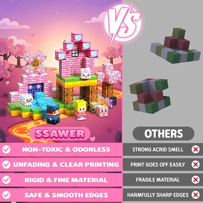 Magnetic Blocks, 48PCS Magnetic Building Blocks, Stacking Magnets for Kids, Sensory Toy for STEM Constructions Magnet Blocks for Boys Girls Age 3+, Christmas Birthday Gifts (Lava Sakura)
