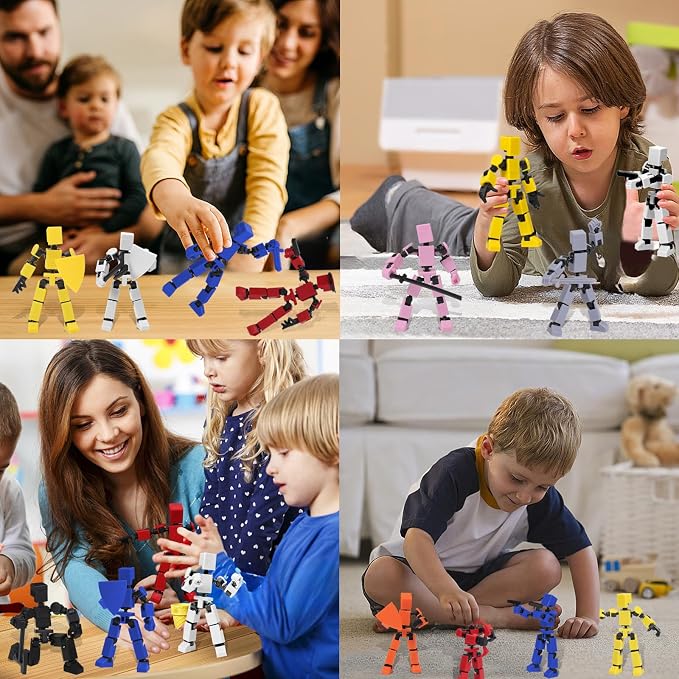 4PCS Mini Titan T-13 Action Figures Set, Assembly Completed Luck Dummy Robot 13 Action Figure Toys for Boys Stick Figures with Multi Joints Movable Fidget Gifts for Kids(Yellow+Orange+Blue+Red)