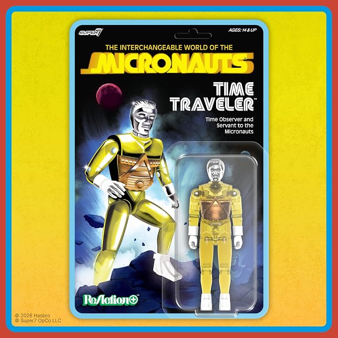 Super7 Reaction+ Micronauts Time Traveler (Translucent Yellow) - 4" Micronauts Action Figure with Accessories - Classic Cartoon Collectibles and Retro Toys