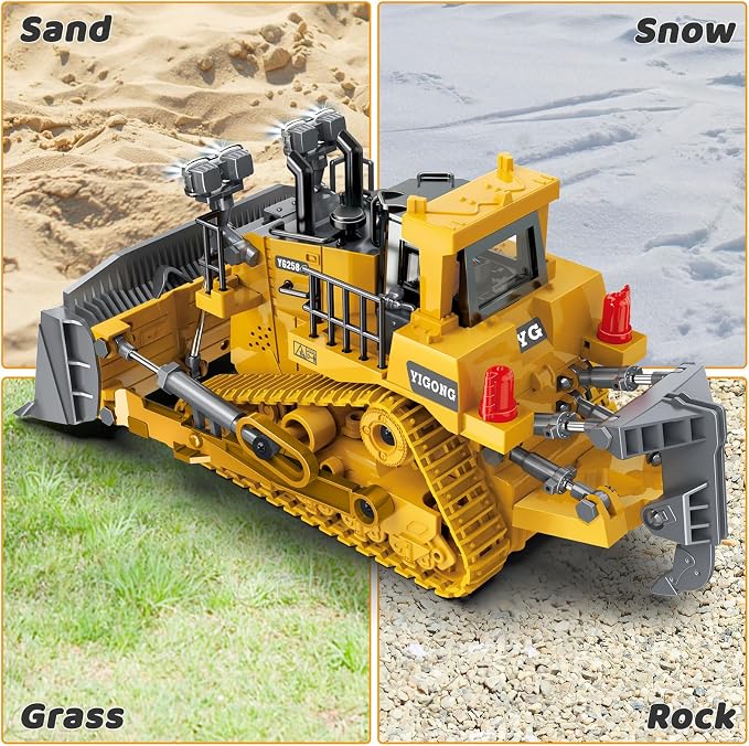 Samtop Rc Bulldozer Toys - Remote Control Bulldozer Construction Vehicles Trucks for Boys Kids Age 6 7 8-12 - Metal RC Electric Tractor Loader Toys with Light and Sound - 3-5 Birthday