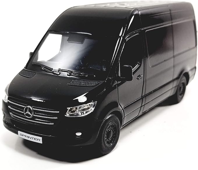KiNSMART - Mercedes-Benz Sprinter Cargo Van 1:48 O Scale 5" Die Cast Metal Model Toy Van, Pull-Back Action (Black)