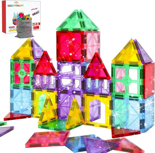 Antibacterial Magnetic Tiles 32PCS, STEM Toy for Kids Aged 3+ | Bacteria resistant, Safer play, EPA-registered, Fits other brands, ABS plastic, Montessori toy, Daycare, Classroom gift