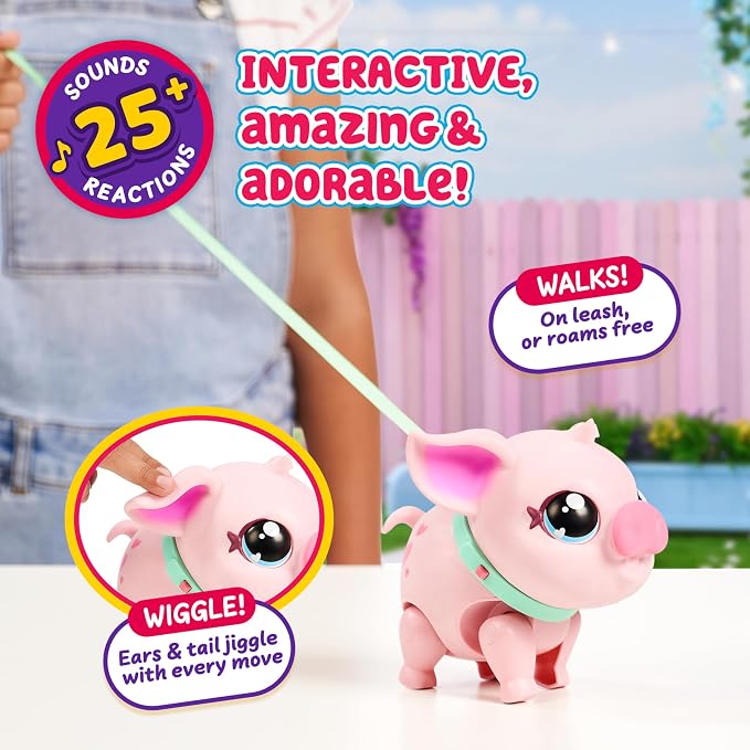 Little Live Pets My Pet Piggly The Toy Pig, Interactive Walking Pig Toy with 25+ Sounds and Detachable Leash, Pigs Toys for Kids of Ages 5+