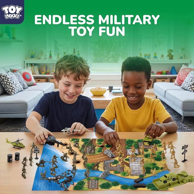 TOY Life Army Men Playset- Army Men Action Figures, Toy Soldiers for Boys, Plastic Green Army Men Playset with Vehicles/Tanks/Navy/Planes/Battle Mat Accessories- Kids Toys for Ages 4-12