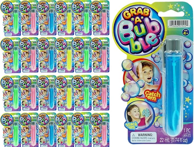 JA-RU Grab a Bubble Touchable Mini Bubble Wands (24 Mini Bubbles Assorted) Small Bubble Tube for Kids. Outdoor Summer Toys Bulk Party Favors Birthday Gifts Giveaways. 1524-24p