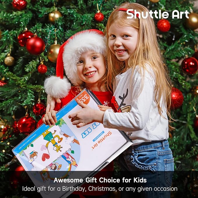 Shuttle Art 335 Piece Kids Art Set, Multi-Media Art Supplies, Gift Art Kit with Trifold Easel, 2 Drawing Pads, 2 Coloring Books, Oil Pastels, Crayons, Watercolors, Markers, Colored Pencils (Black)