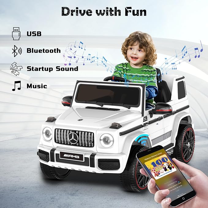 ANPABO Licensed Mercedes-Benz G63 Car for Kids, 12V 7AH Ride on Car w/Parent Remote Control, LED Headlights, Music Player & Horn, Soft Start, Low Battery Prompt, Kids Electric Car (Bright White)