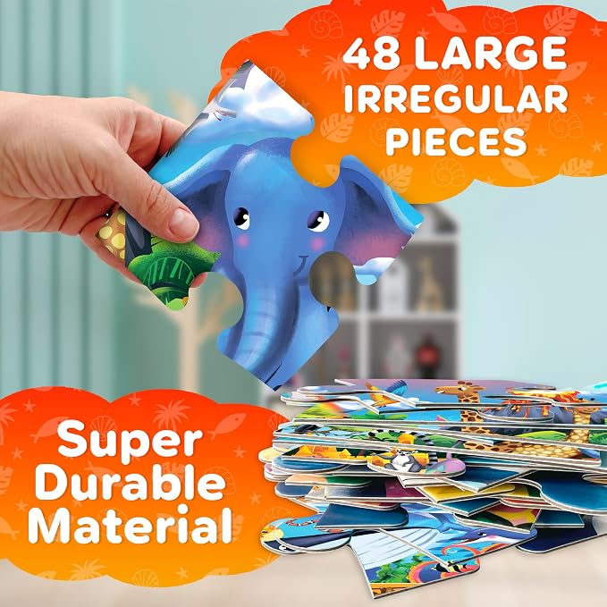 QUOKKA Giant Floor Puzzles for Kids Ages 4-6 – 2x3 Ft Search and Find Jumbo Jigsaw Puzzles for Kids Ages 3-5 – 48 Above and Beyond Africa Animals Scene for 4-8 yo – Toy with Gift Box for Toddlers