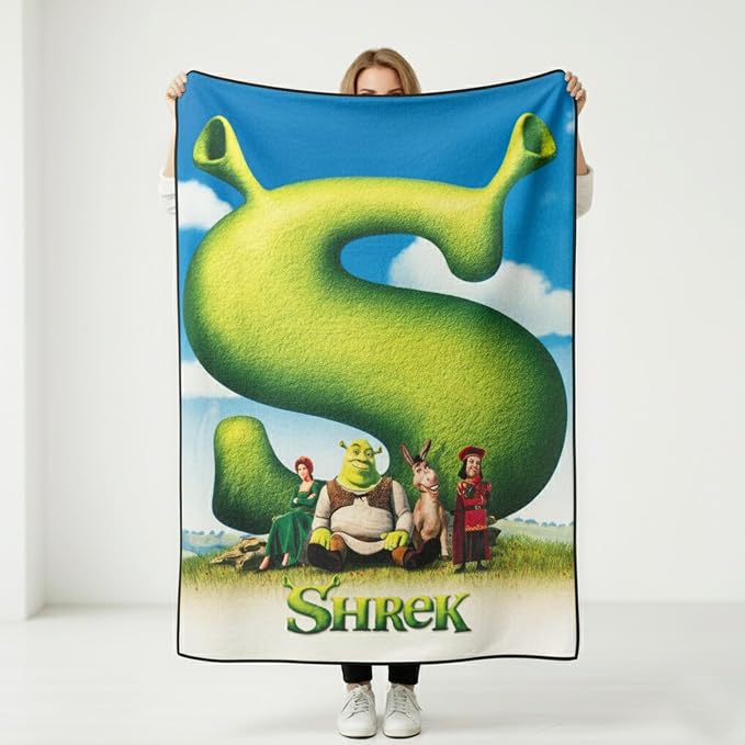 Silver Buffalo Shrek Movie Poster Featuring Donkey, Princess Fiona, and Lord Farquaad 45" x 60" Fleece Throw, Soft and Cozy Blanket, 250 GSM