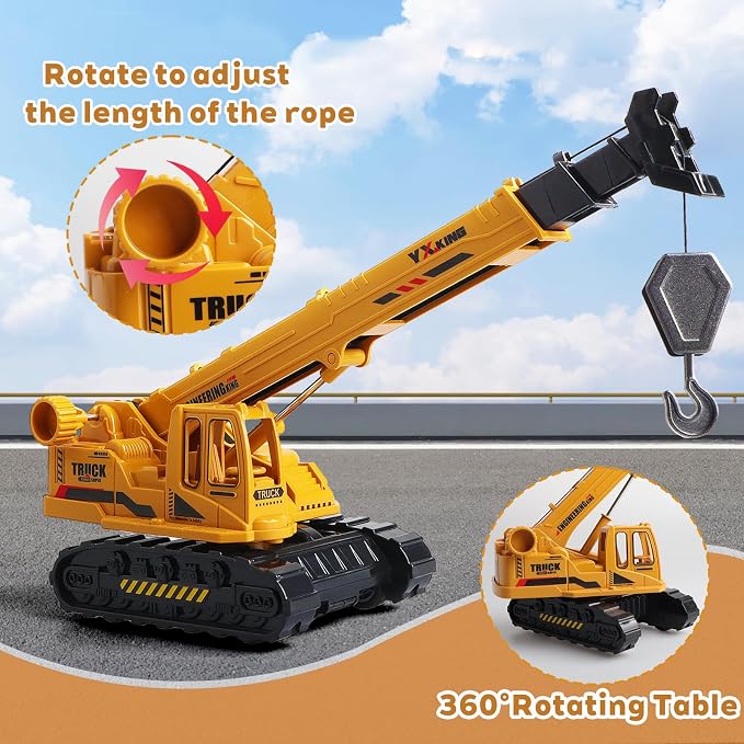 Metal ABS Crane Toy, Diecast Construction Vehicle with Movable Boom and Hook, Construction Toy Truck for Kids Boys Age 3+ Christmas Birthday Gift